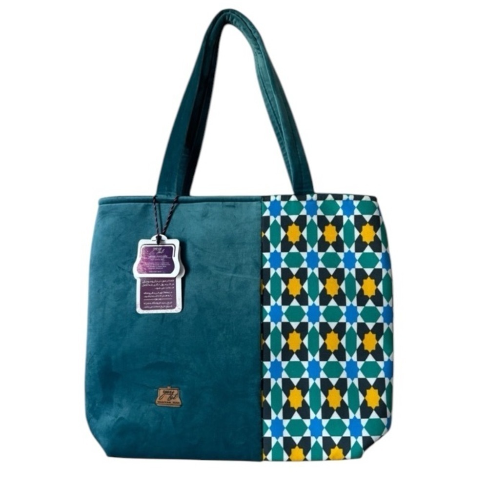 😍2/$20 NWT Velvet Patchwork Multimedia Multicolour Large Tote Teal by Youtab
